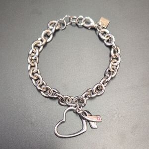 Beautiful Silver Tone Breast Cancer Charm Bracelet